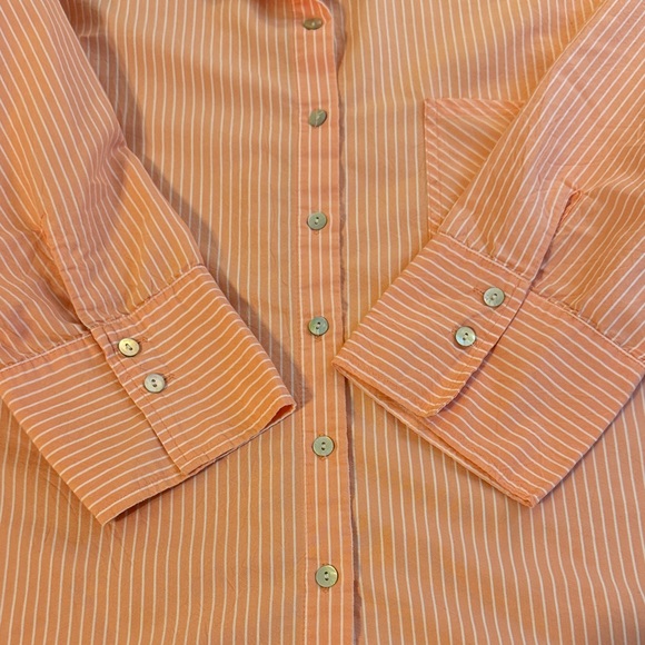 Chico’s Orange and White Striped Button Down Top Shirt 3/4 sleeve Size XL - Picture 6 of 7